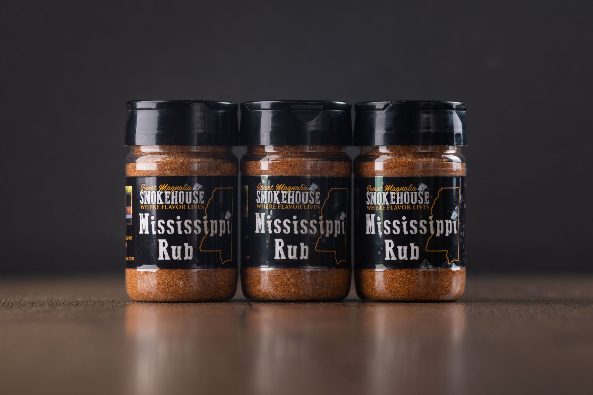 Three spice jars labeled 