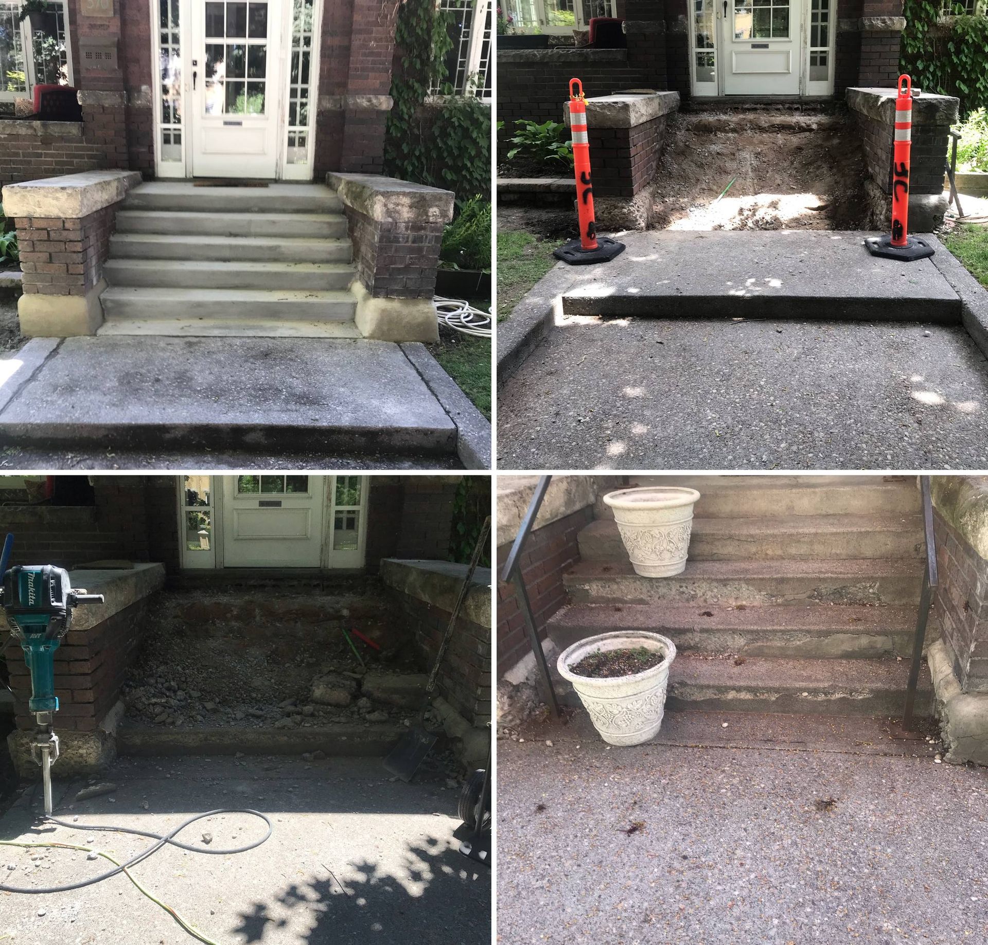 A before and after photo of a concrete staircase