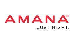 Amana logo with red letters, tagline