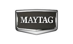 Maytag logo in silver and black: a shield-shaped badge with the brand name.