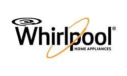 Whirlpool logo: black text with swirl icon and gold oval,