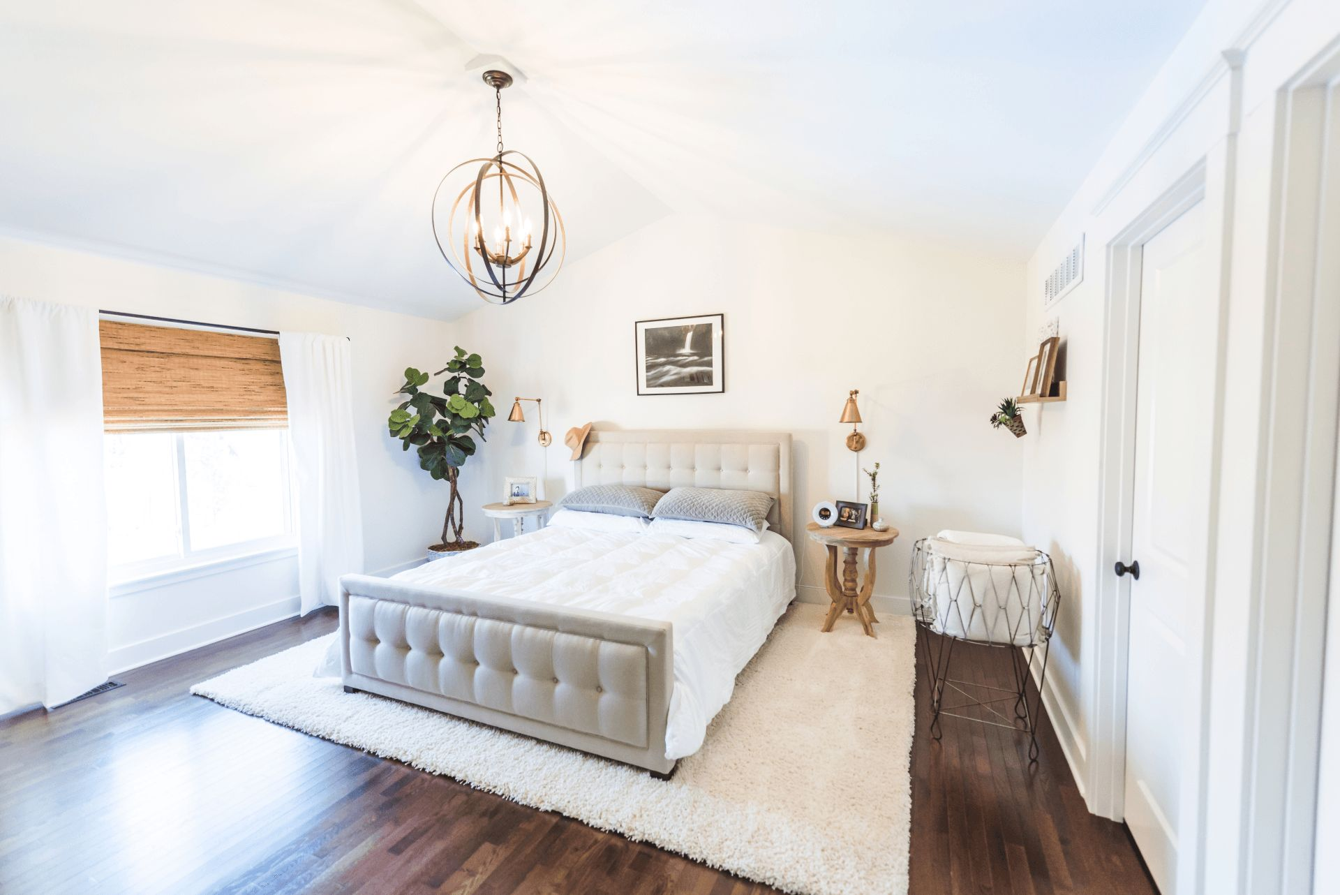 There is a large bed in the middle of the room.