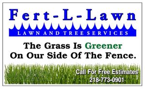 An advertisement for fert-l-lawn lawn and tree services