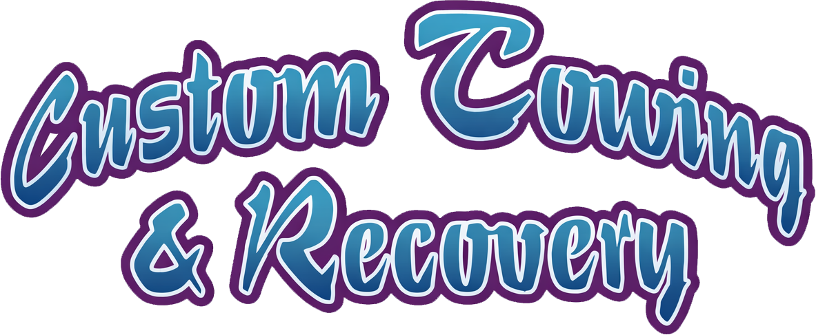 A logo with the blue text "Custom Towing & Recovery" outlined in dark purple against a white background.