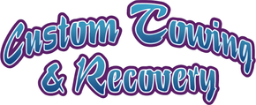 A logo with the blue text "Custom Towing & Recovery" outlined in dark purple against a white background.