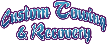 A logo with the blue text "Custom Towing & Recovery" outlined in dark purple against a white background.