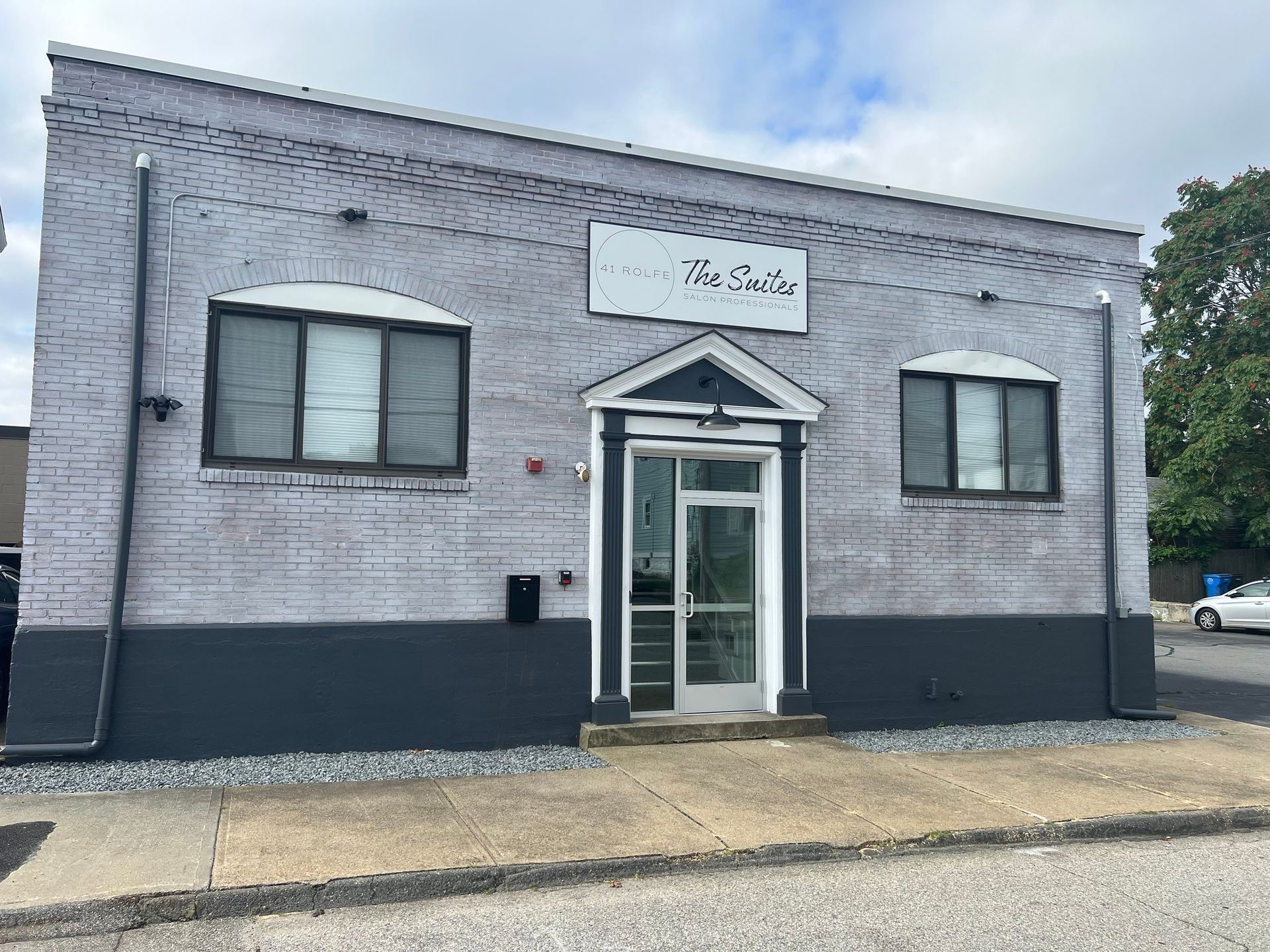 Gray brick building with 