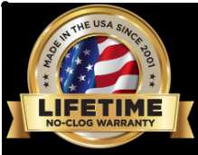 Lifetime no-clog warranty logo