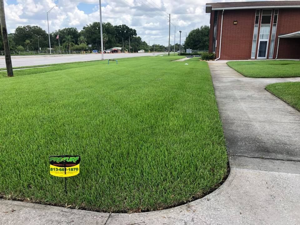 A lawn with a sign that says ' lawn care ' on it