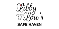 Logo for Libby Lou's Safe Haven. Black script text with a heart accent, cow illustration, and bold 