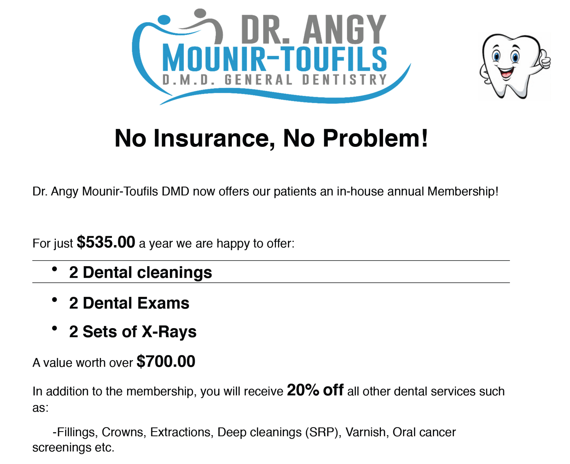 In-House Annual Dental Membership Prices