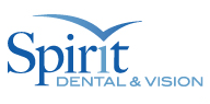 A logo for spirit dental and vision with a bird on it.