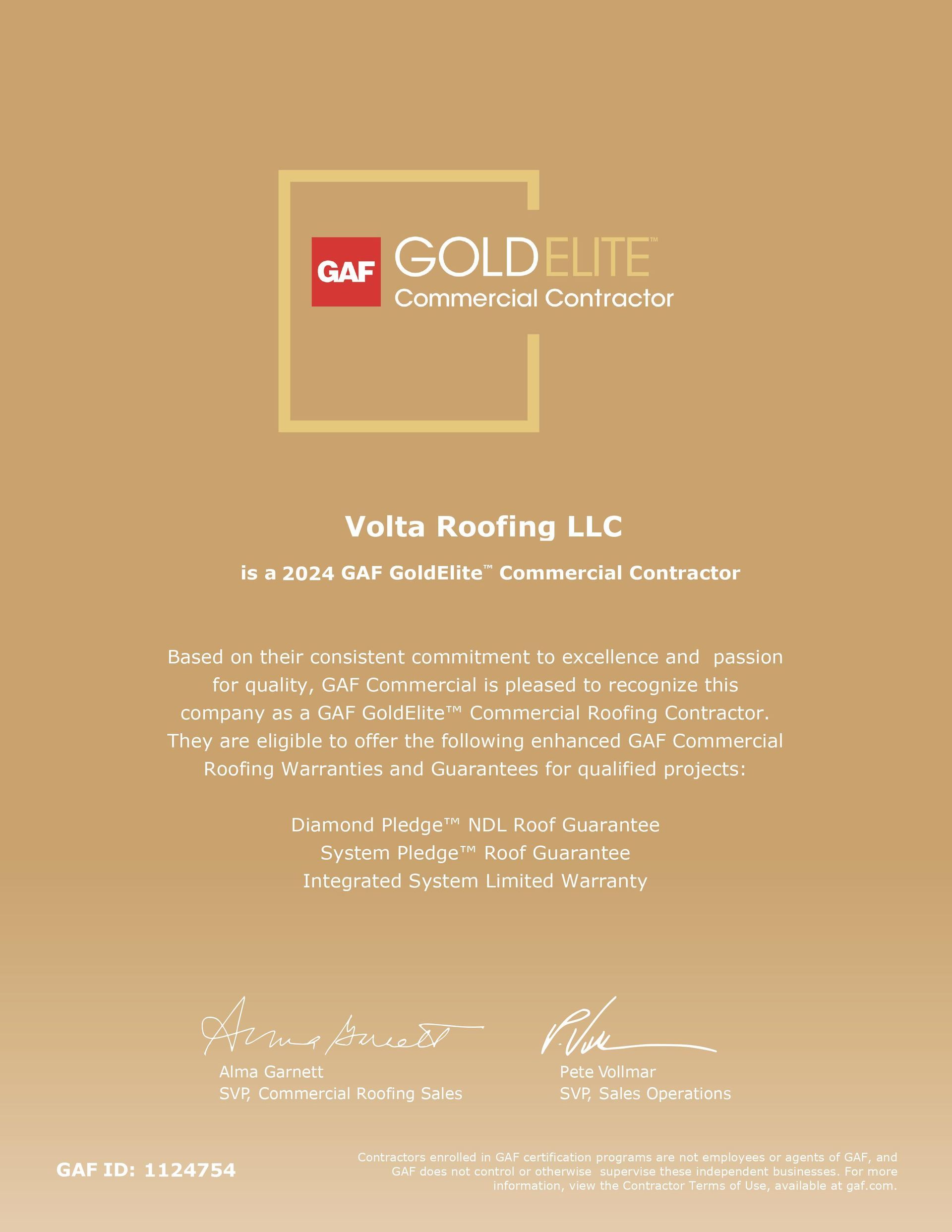 GAF Gold Elite Commercial Contractor