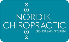 Nordik Chiropractic Gonstead System logo on a teal background with white text and circles