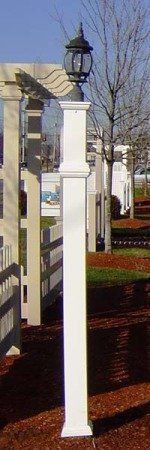 A white pole with a lamp on top of it in a park.