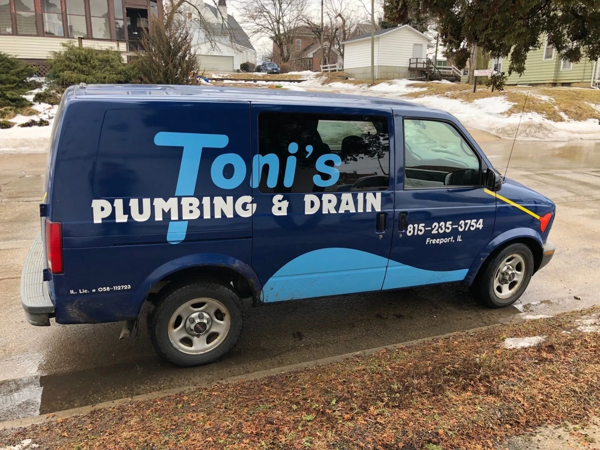 Blue plumbing van with 