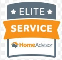 HomeAdvisor Elite Service badge with gray, orange, and white ribbon design