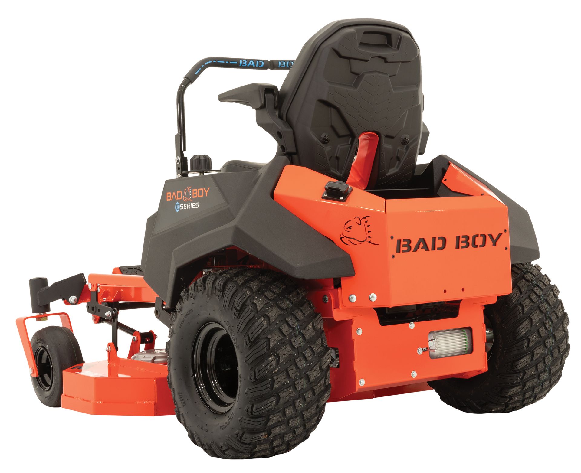 Orange Bad Boy zero-turn lawn mower with black accents.