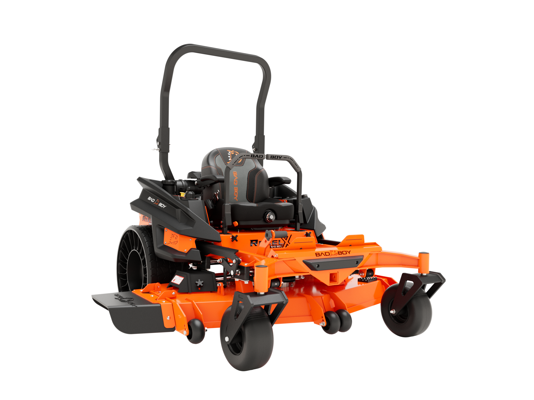 Orange and black Bad Boy ZT Elite zero-turn lawnmower on a white background.