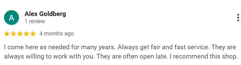 Review from Alex Goldberg, 5 stars, 4 months ago: