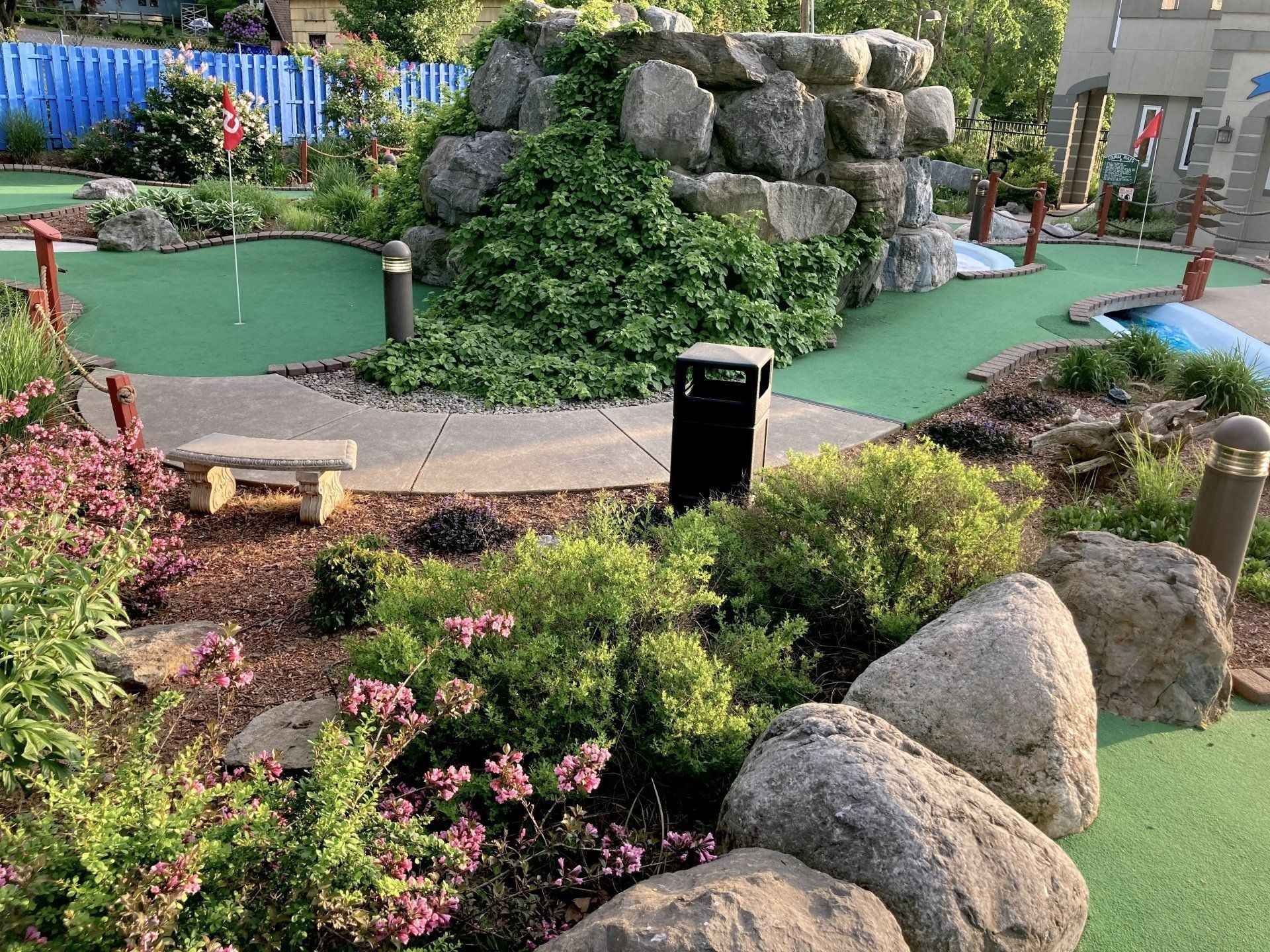 beautiful landscaping in the mini golf area