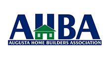 AHBA logo with dark blue letters and a green house icon. Text: Augusta Home Builders Association.