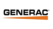 Generac logo: Black text with orange diagonal line underneath.