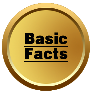 A gold coin with the words basic facts on it