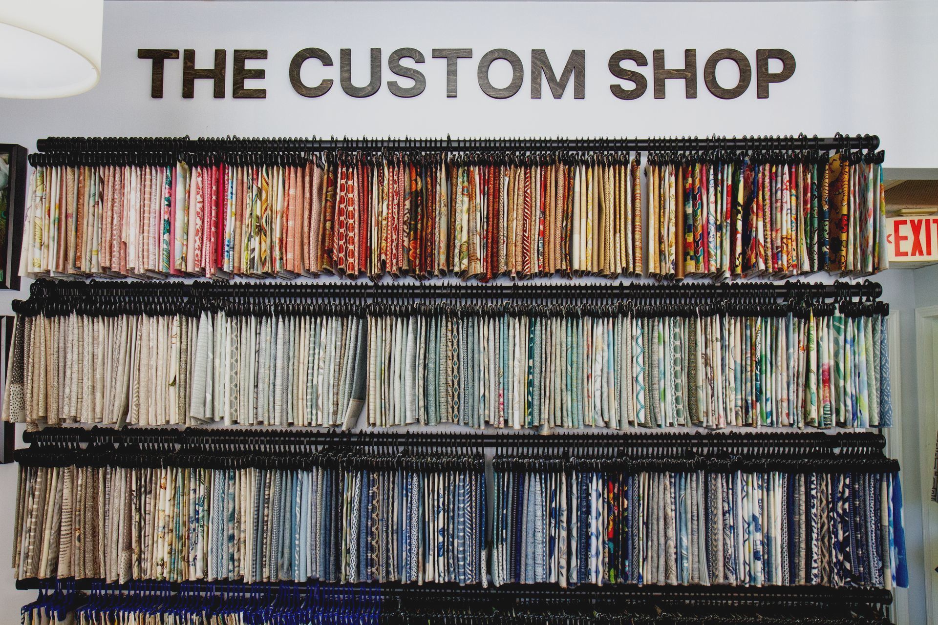The custom shop has a lot of books on shelves