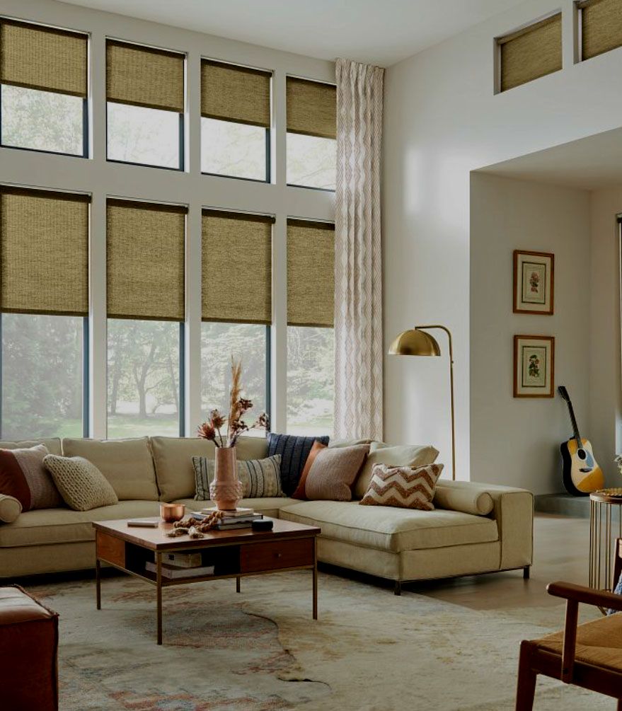 A living room with a couch and a coffee table