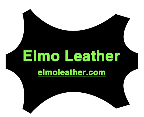 A logo for elmo leather with elmoleather.com at the bottom
