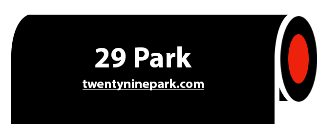 A black sign that says 29 park twentyninepark.com