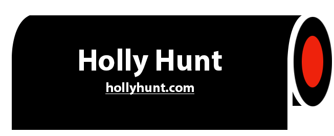 A black sign that says holly hunt on it