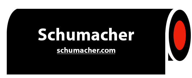 A black sign that says ' schaumacher ' on it