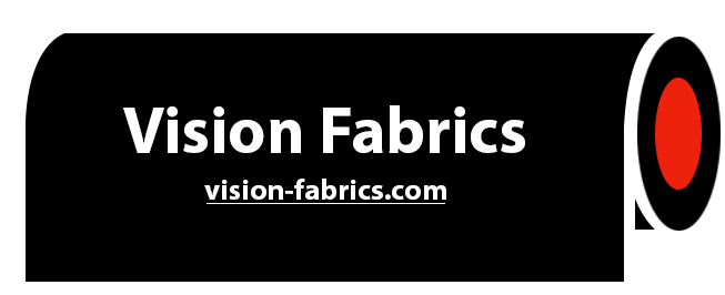 A black sign that says vision fabrics vision-fabrics.com