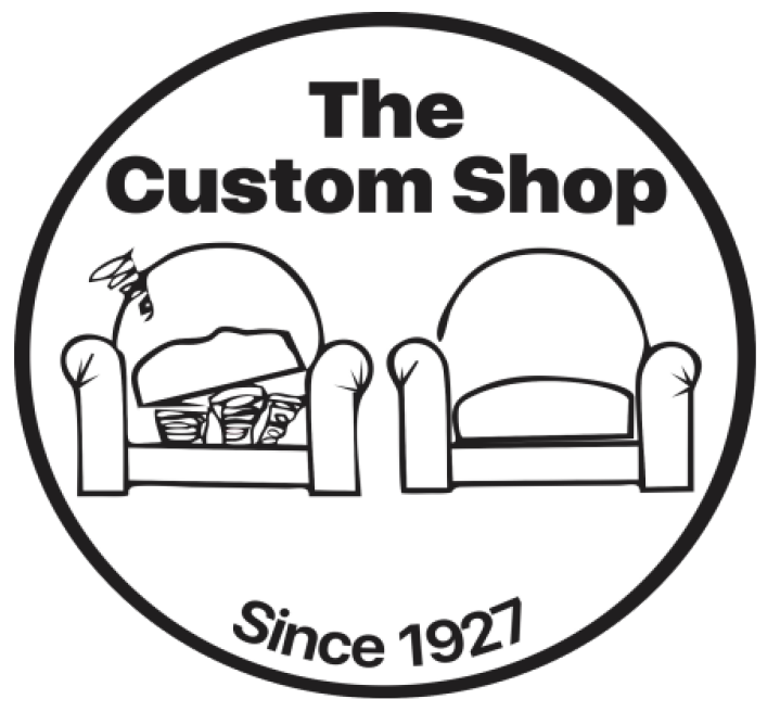 A black and white logo for the custom shop since 1927