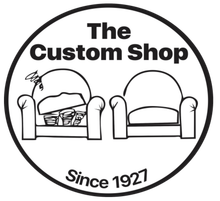 A black and white logo for the custom shop since 1927
