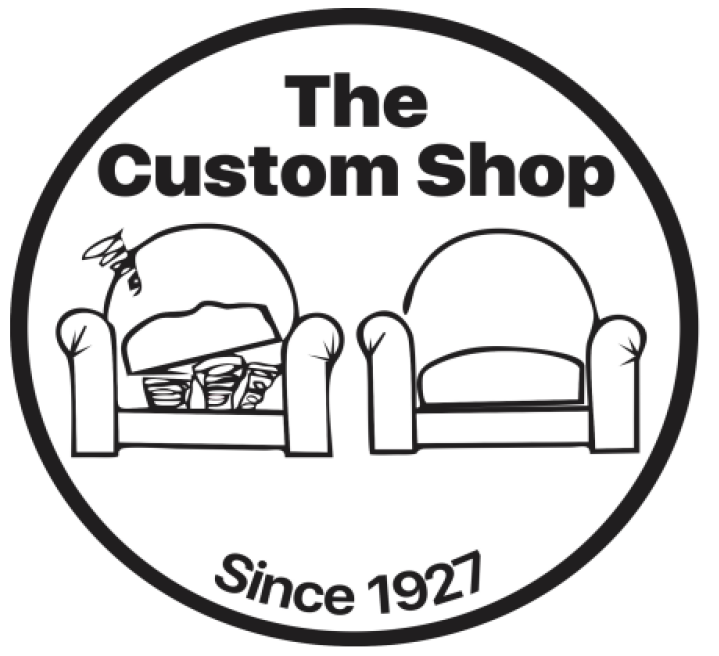 A black and white logo for the custom shop since 1927