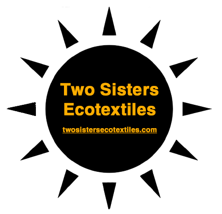 A logo for two sisters ecotextiles with a sun in the middle