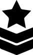 Black star above white and black chevron stripes on a light background