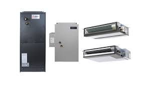 There are three different types of air conditioners on a white background.