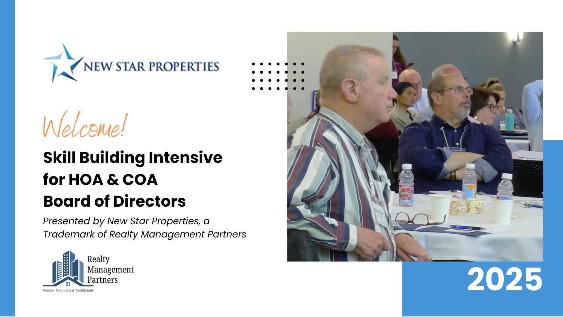 A poster for skill building intensive for HOA & COA board of directors