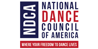Logo for the National Dance Council of America; red and blue text on a white background.
