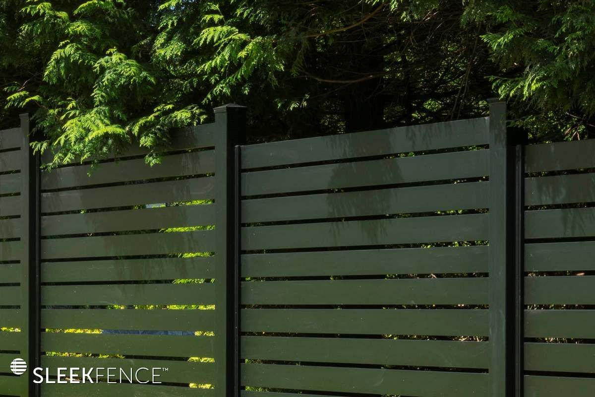 Sleek horizontal aluminum screen fence close up