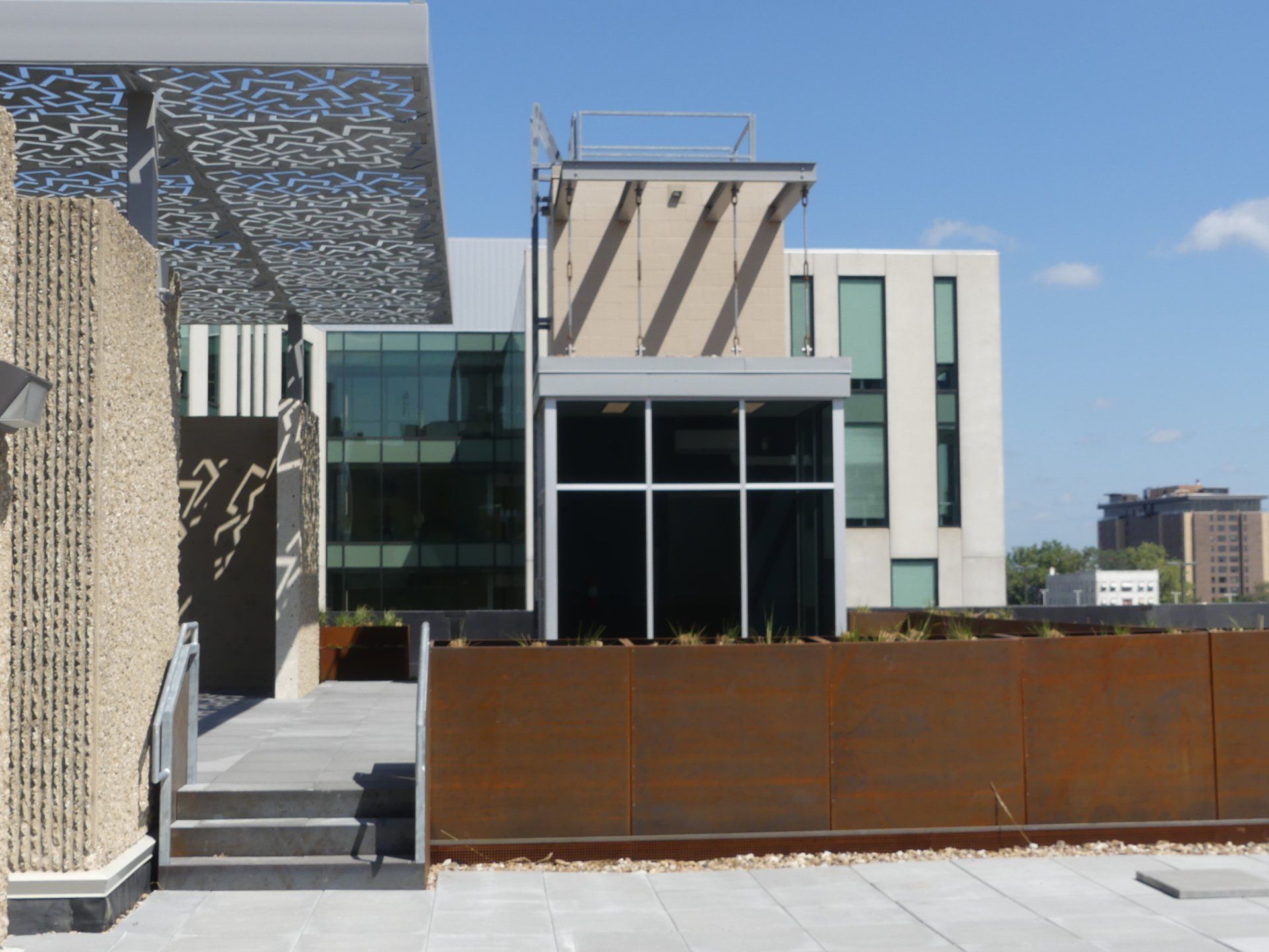 A large building with a fence in front of it