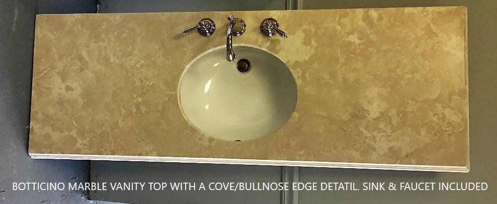 Finished Botticino Marble Vanity top with gold faucet