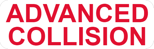 "ADVANCED COLLISION" text in red on a white rectangular sticker.
