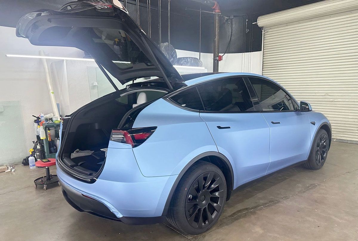 A car with full color change vinyl wrap