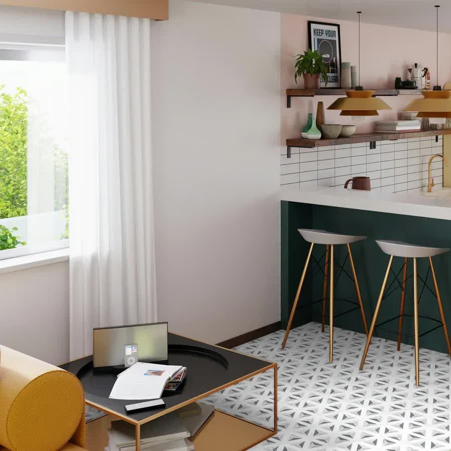 White Thassos Siena with Bianco Carrara and Bardiglio Mosaic Polished