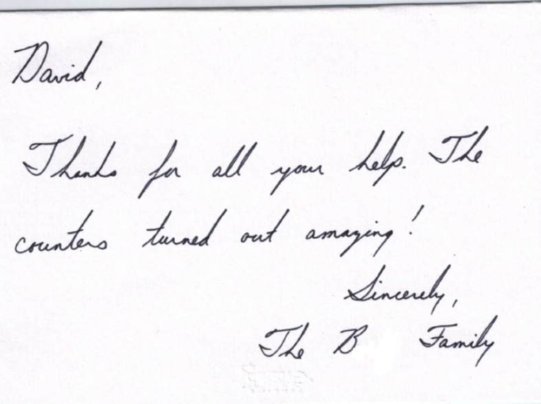 A thank you note from david to the b family